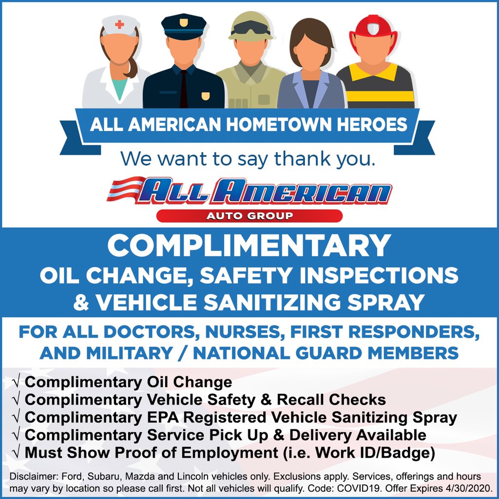 We want to help our doctors, nurses, first responders and military with a worry-free, no charge oil change, safety check and sanitizing mist solution.
#staystrong #staysafe #oldbridge #oldbridgeproud #newjersey #nj #corona #coronavirus #coronavirusbusinesstips #coronavırusnews