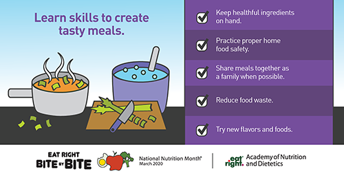 Enjoying family meals at home can be rewarding, cost-effective and healthful! There are plenty of ways to enhance the flavor of the food you cook at home without adding extra fat, salt or sugar. Learn more at: buff.ly/37GSn8u 
#NationalNutritionMonth