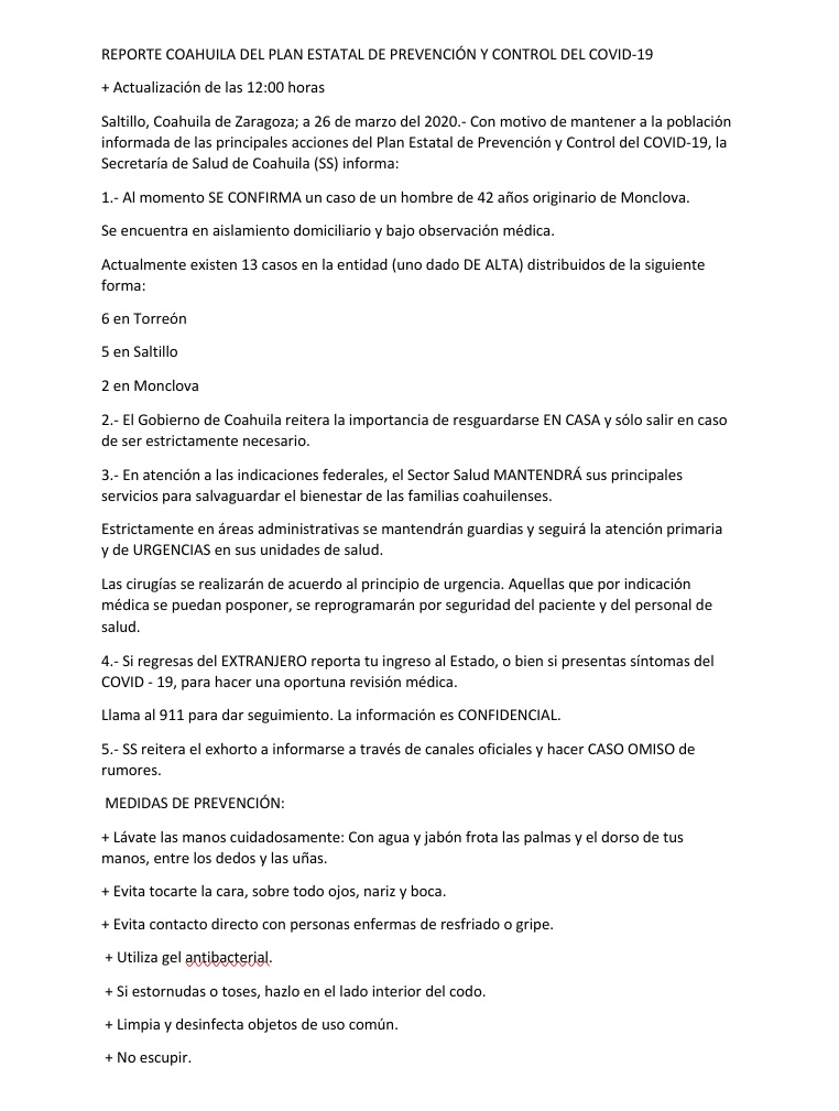 GobDeCoahuila's tweet photo. 📍#REPORTE #COAHUILA DEL PLAN ESTATAL DE PREVENCIÓN Y CONTROL DEL #COVID_19

• Actualización de las 🕚12:00 horas.

Con motivo de mantener a la población informada de las principales acciones del Plan Estatal de Prevención y Control del COVID-19, @SS_Coahuila informa: https://t.co/fcEQFaICw8