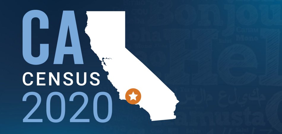 graphic map of the state of california with text that reads ca census 2020