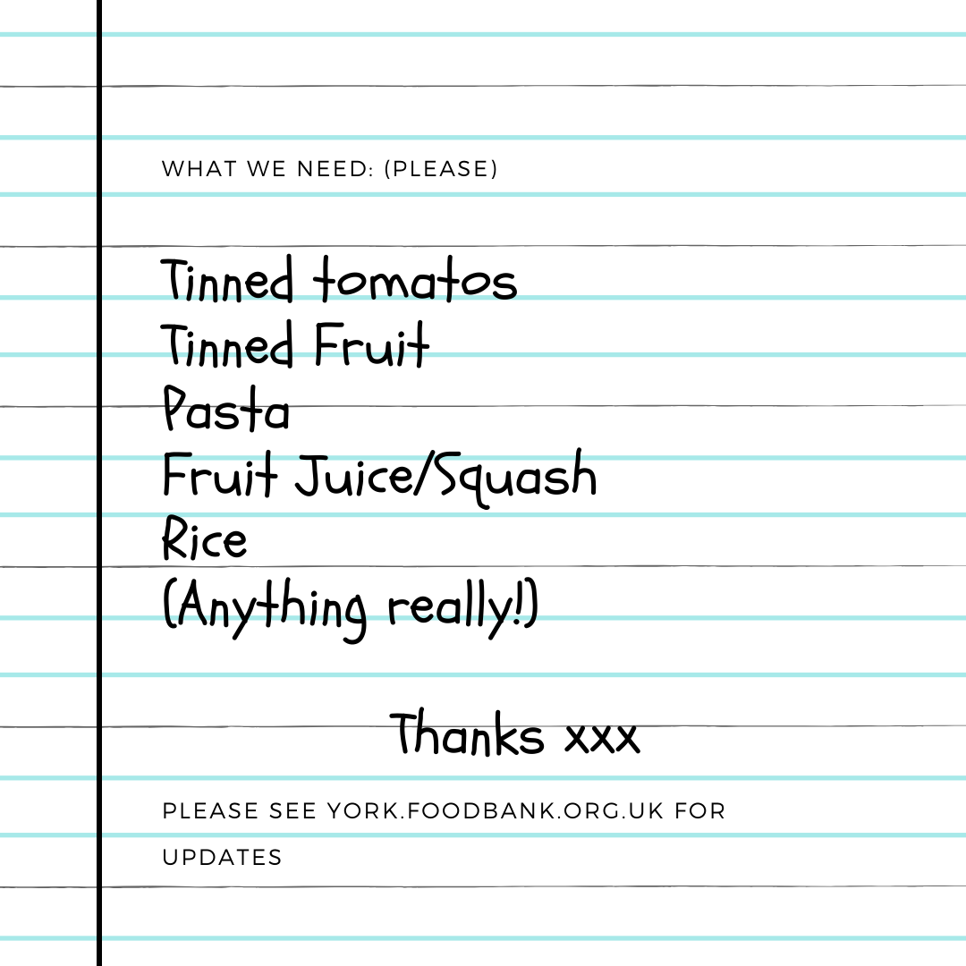 Thanks again everyone for your help, we are seeing a lot of people at the moment at the moment and we really appreciate it. You can drop off at our Warehouse on Clifton Moor or at Tesco Askham Bar,  ASDA Monk's Cross and Waitrose Foss Island Rd.