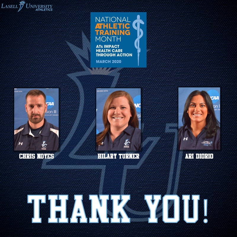 Happy National Athletic Trainers Month to our amazing athletic training staff, Chris, Hilary and Ari! We appreciate all the hard work you put in to keep our student-athletes happy and healthy! #NATM2020 #LaserPride