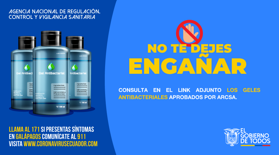 Arcsa_Ec's tweet photo. ¡No te dejes engañar!
Existen muchos geles antibacteriales que se venden de manera informal. Adquiérelos en establecimientos autorizados y verifica que cumplan con la normativa sanitaria. #ActivadosPorLaSalud 

Más información en ►https://t.co/VphlGdDTBa https://t.co/36C8Wbjasm