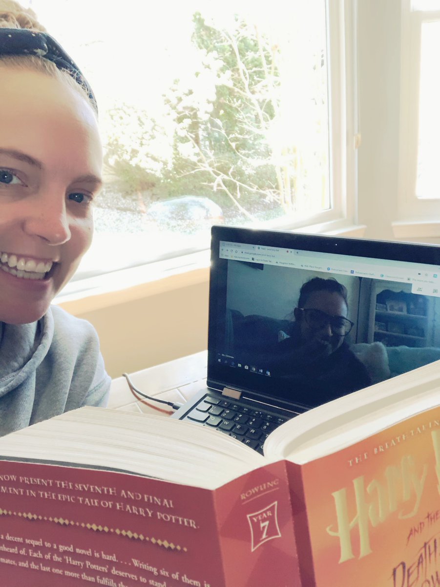 ChrismansClass's tweet photo. Reading one of our favorites with my bestie via Google Hangout #socialdistancing #workwife #teacherfriends #bff #harrypotternerds #PMKVirtualSpiritWeek #TogetherWeSOAR @Potowmack_ES @PotowmackPTA @MrsG_Richardson https://t.co/S2t62vRoSy