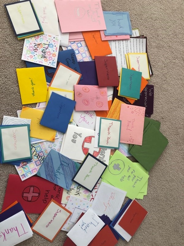 NMHC_News's tweet photo. Thank you to Hailey Raval and students at IMSA and South Elgin High School for making dozens of encouraging notes for our clinical staff @NorthwesternMed Delnor Hospital in Geneva. #community #coronavirus #COVID19 https://t.co/9GETtPD7SR