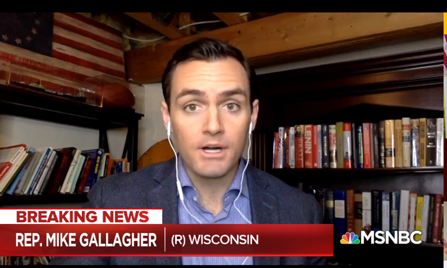 How many of check out the bookshelves behind the social distancing public officials? What's WI Republican Mike Gallagher doing with a book about Lenin. Maybe on loan from colleague AOC. #msnbc