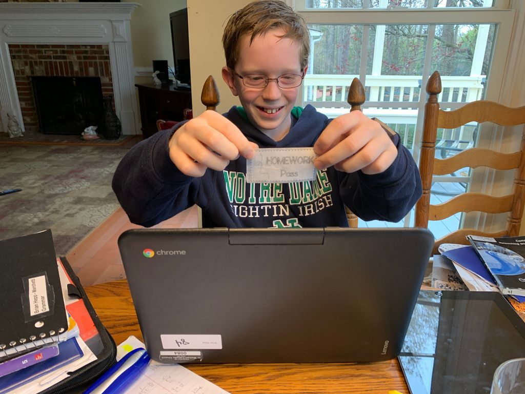 StMSCary's tweet photo. Grade 5 ITA's hosted a scavenger hunt during their video conference call with their classes! The big smiles show how much the students LOVED having fun with their teachers and classmates! #creativity #StMSDistanceLearning https://t.co/zU4wE6rZWE