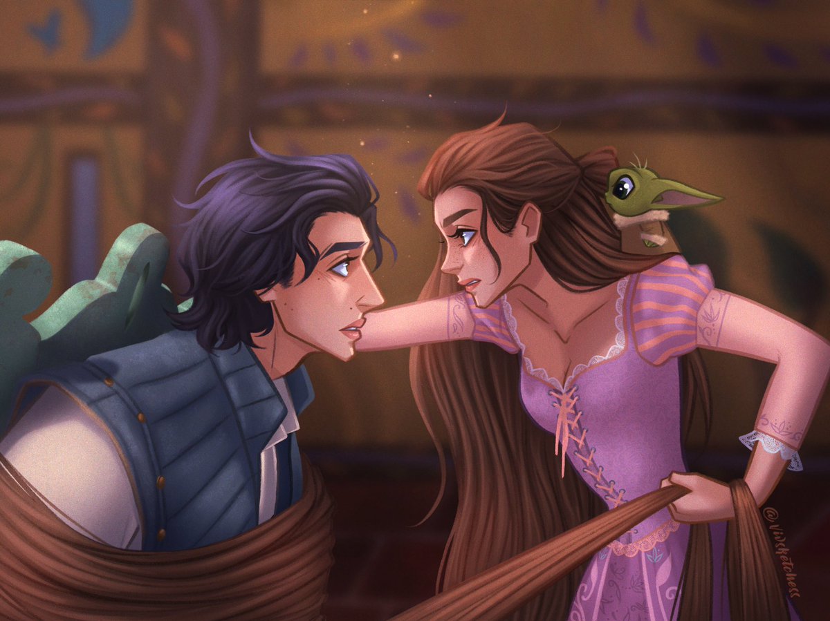 This drawing really tested my patience but I’m GLAD is finally done😌#reylo #rey #bensolo #tangled #myart