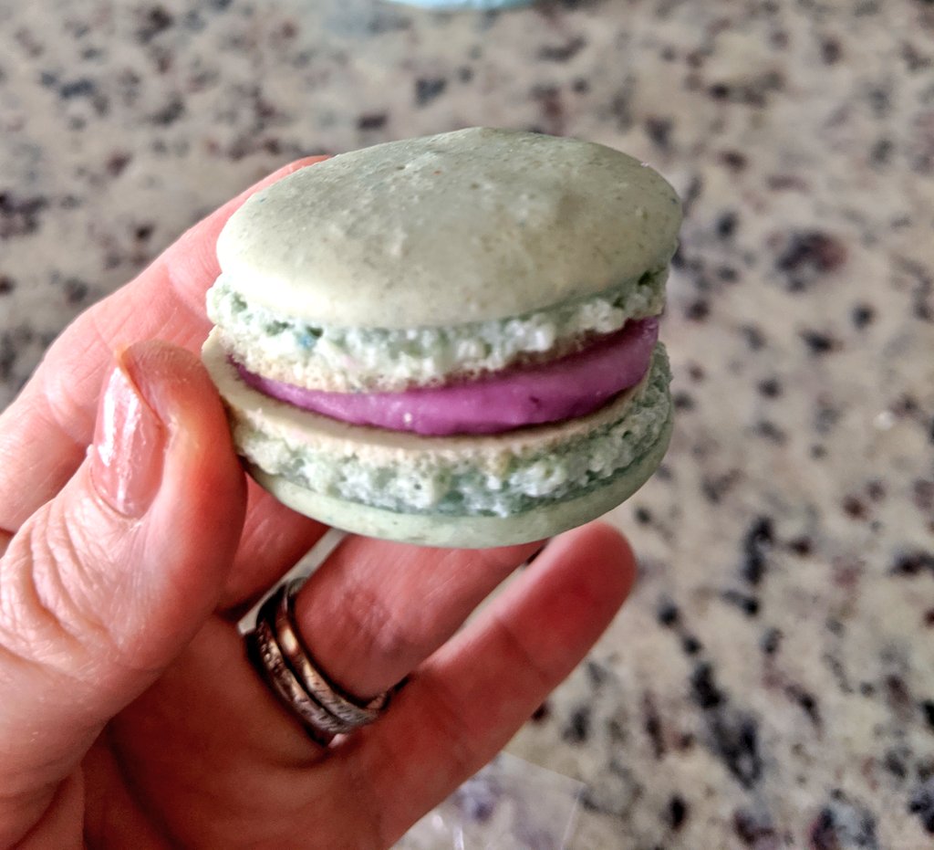 Look at this perfect macaron created by my friend's almost 9 year old daughter! She has become quite the baker. They dropped a few by on the porch yesterday. #yummy #thankyou
