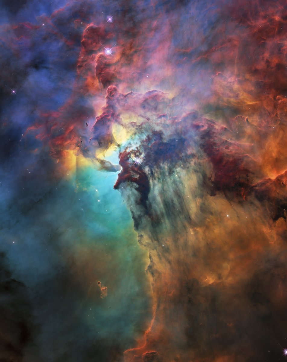 Hubble captured this image of the Lagoon Nebula for its 28th anniversary in 2018. The image shows a region about 4 light years across; the entire nebula is roughly 55 light years high by 20 light years wide.Image: NASA, ESA, STScI https://spacetelescope.org/images/heic1808a/