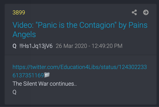 21.  #QAnon The quarantine is real, and, really needed, but how did those in the American news media come to ally themselves with the Chinese Communist Party in attempt to hurt US and our president with it? https://twitter.com/Education4Libs/status/1243022336137351169"The Silent War continues.." #Q