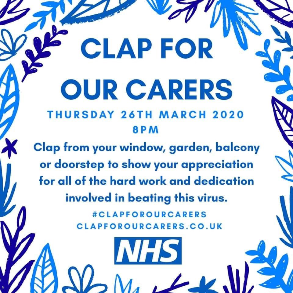 Get outside and make some noise at 8pm folks, no excuses.  So many people right now making sure we are safe, cared for, have food, our mail and so
much more.  Making some noise is the least we can do??