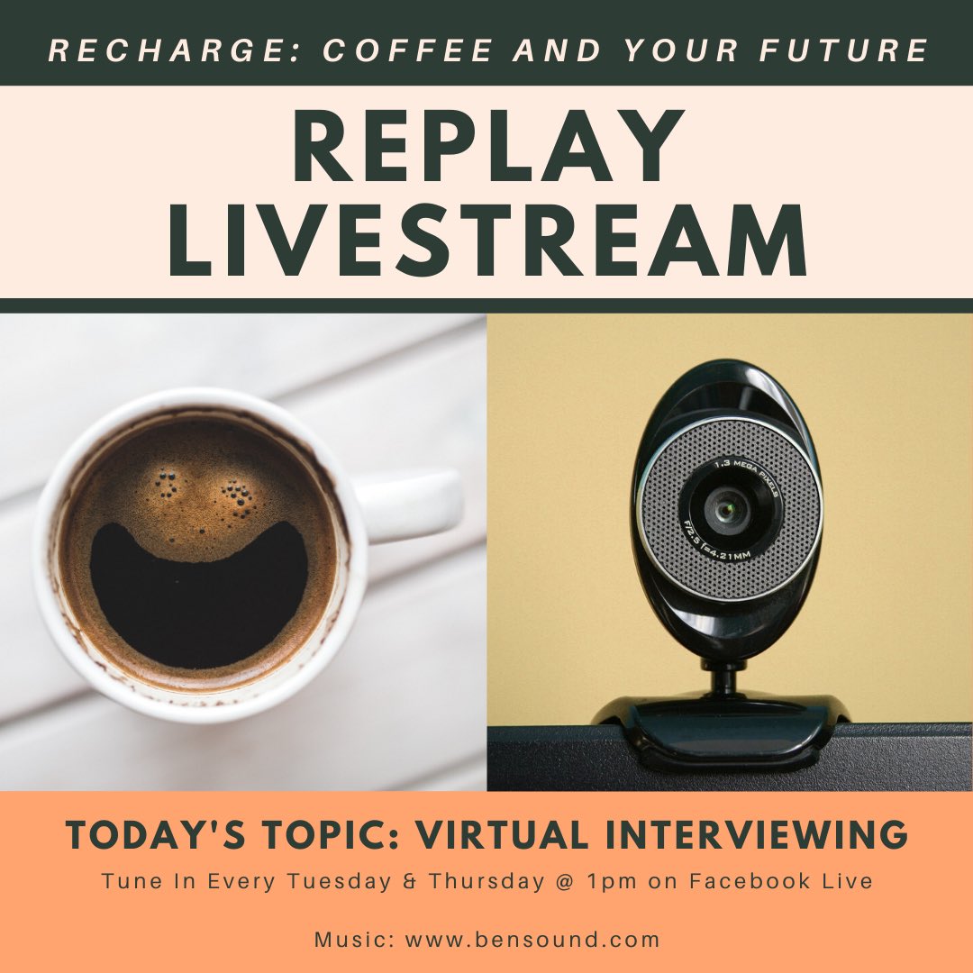Join us for a coffee break every Tuesday and Thursday at 1pm on Facebook Live. Watch and stay engaged with your professional life during these uncertain times! Replay today’s chat on “Virtual Interviewing” at the link below! bit.ly/2Je56FU

#virtual #skype #zoom