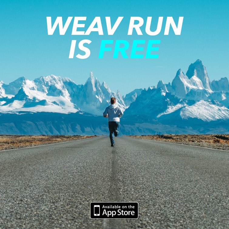 WeavRun's tweet image. WEAV RUN IS FREE! This is a tough time for everyone and isolation can feel lonely and unproductive. To motivate our community of runners, joggers and walkers to stay active, we’re making Weav Run free for everyone to use until May 1st, 2020. Download here: lnk.weav.io/weavrun