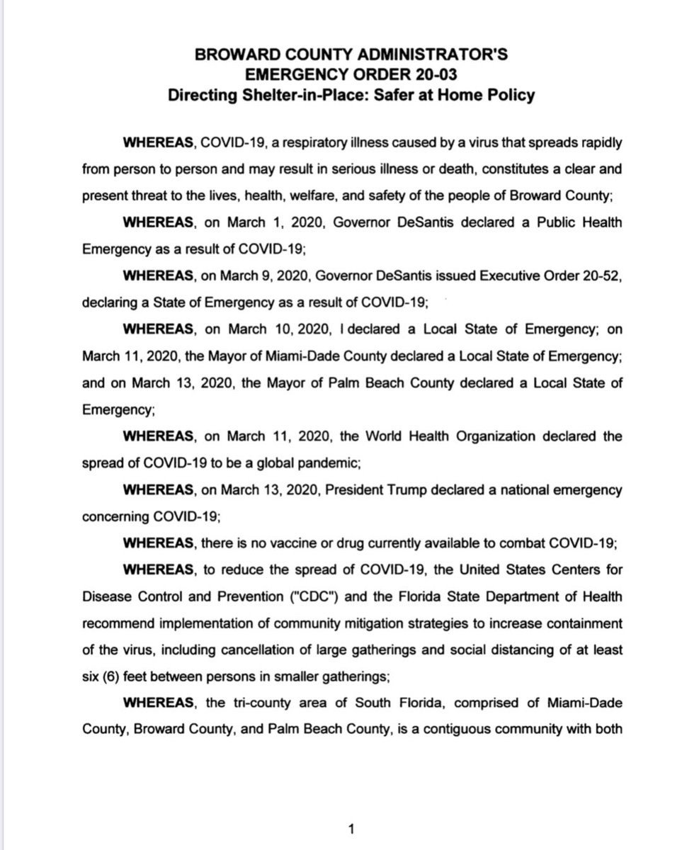 beamfurr's tweet photo. Just released: Broward County Emergency Executive Order https://t.co/usnR0jT3h2