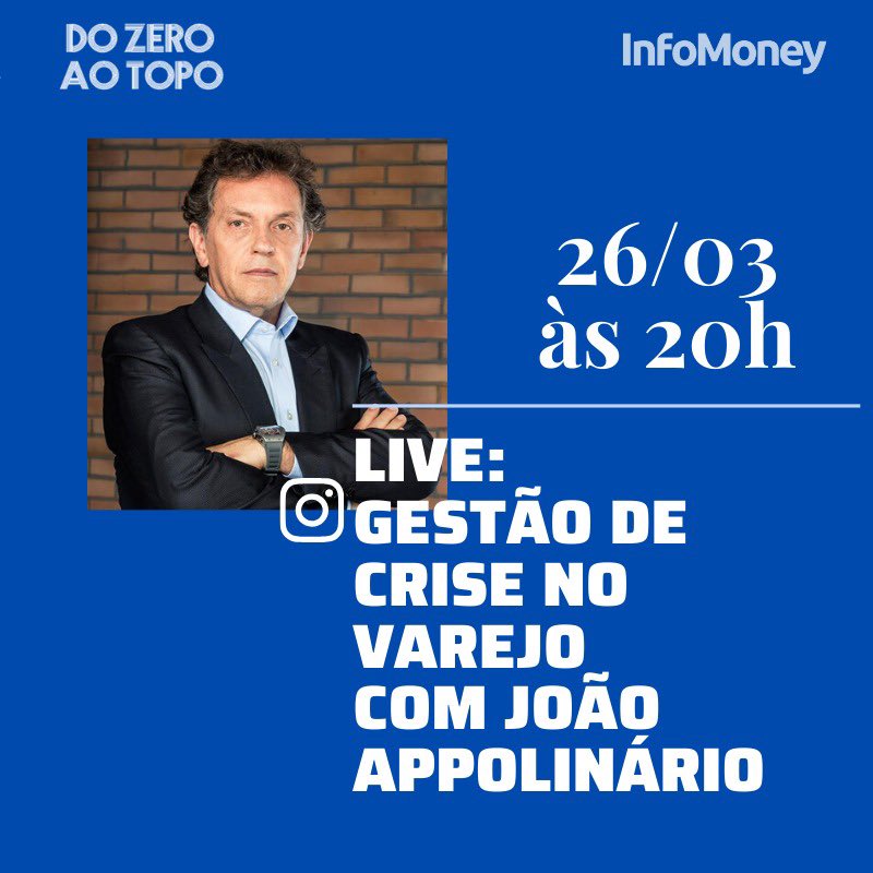 Hoje, às 20h, vou falar sobre gestão de negócios em tempos de crise e como pequenos e médios empreendedores podem construir planos eficientes para este cenário. A live será no Instagram da @Infomoney, espero vocês lá. <a href="/polishop/">POLISHOP</a> #infomoney #JoaoAppolinario #SharkTankBr