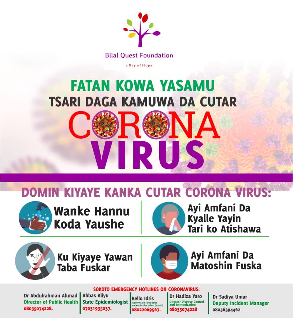 Noble_Hassan's tweet photo. @FoundationBilal says #staysafe and prevent the spread of #CoronaVirusInNigeria https://t.co/C8U2baxcSI