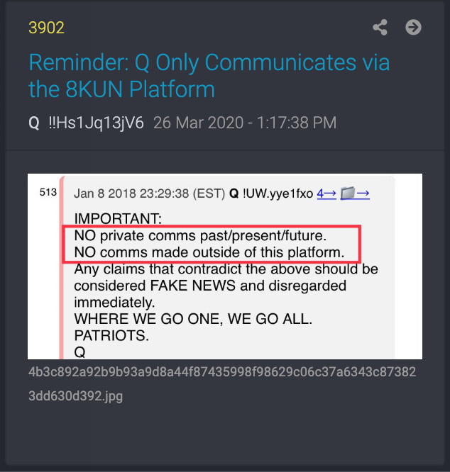 25. Given recent fakery,  #QAnon reminds US that none of  #Q's comms are EVER made outside of the platform.
