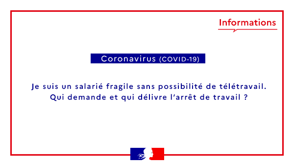 Solidarite_gouv's tweet photo. #Coronavirus #Covid19 | Salarié fragile : vous vous connectez - sans passer par votre employeur ni par votre médecin traitant - sur le site https://t.co/jnIrsFn063 pour demander à être mis en arrêt de travail pour une durée initiale de 21 jours. 

Infos 👉 https://t.co/oUPWpGpjwp https://t.co/0MUlXJAIPw
