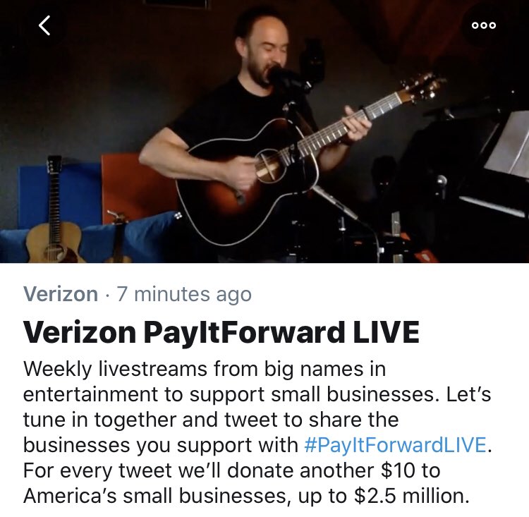 You can’t go to a concert right now, but you can live stream Dave Matthews Band while helping small businesses, and that’s pretty cool  #PayItForwardLIVE