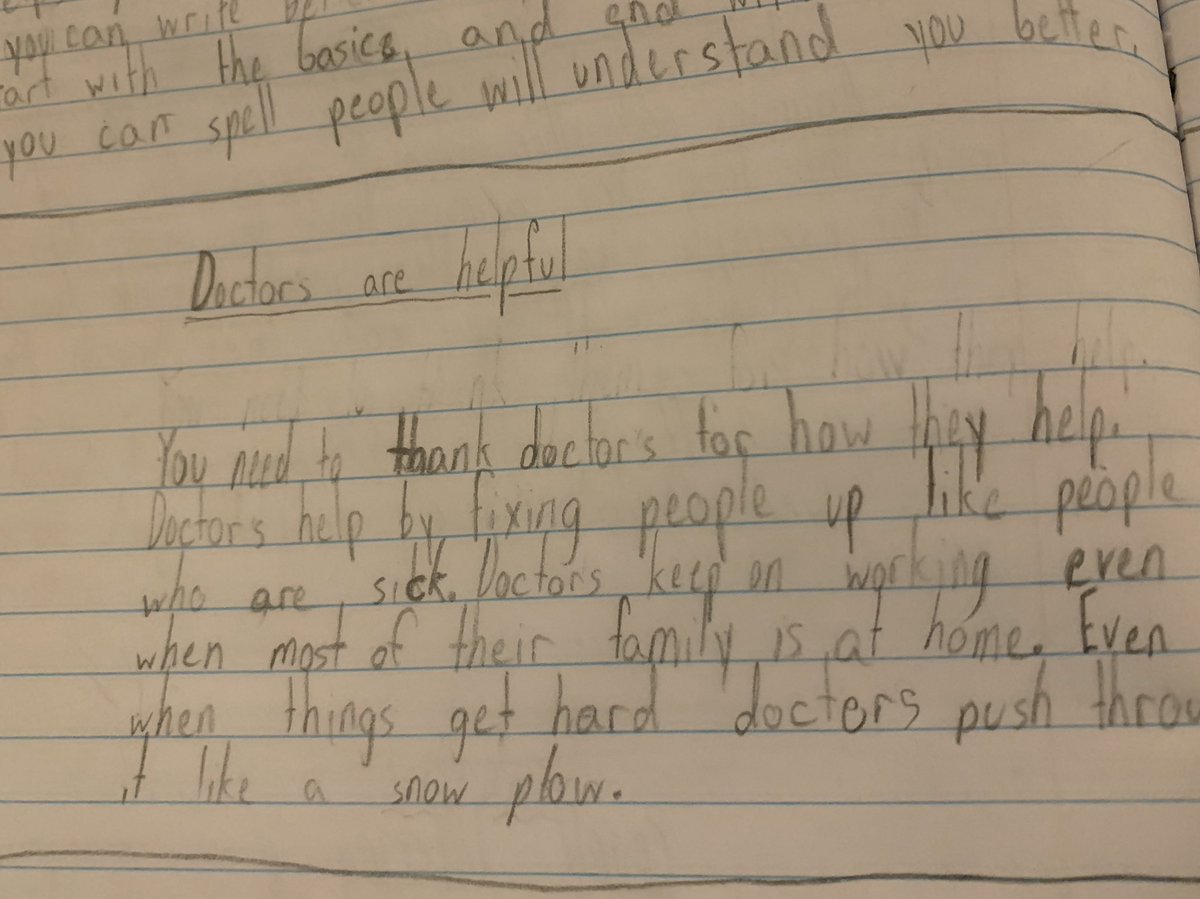 AnkerUVM's tweet image. My third grader’s remote learning assignment today: write about someone who deserves appreciation.