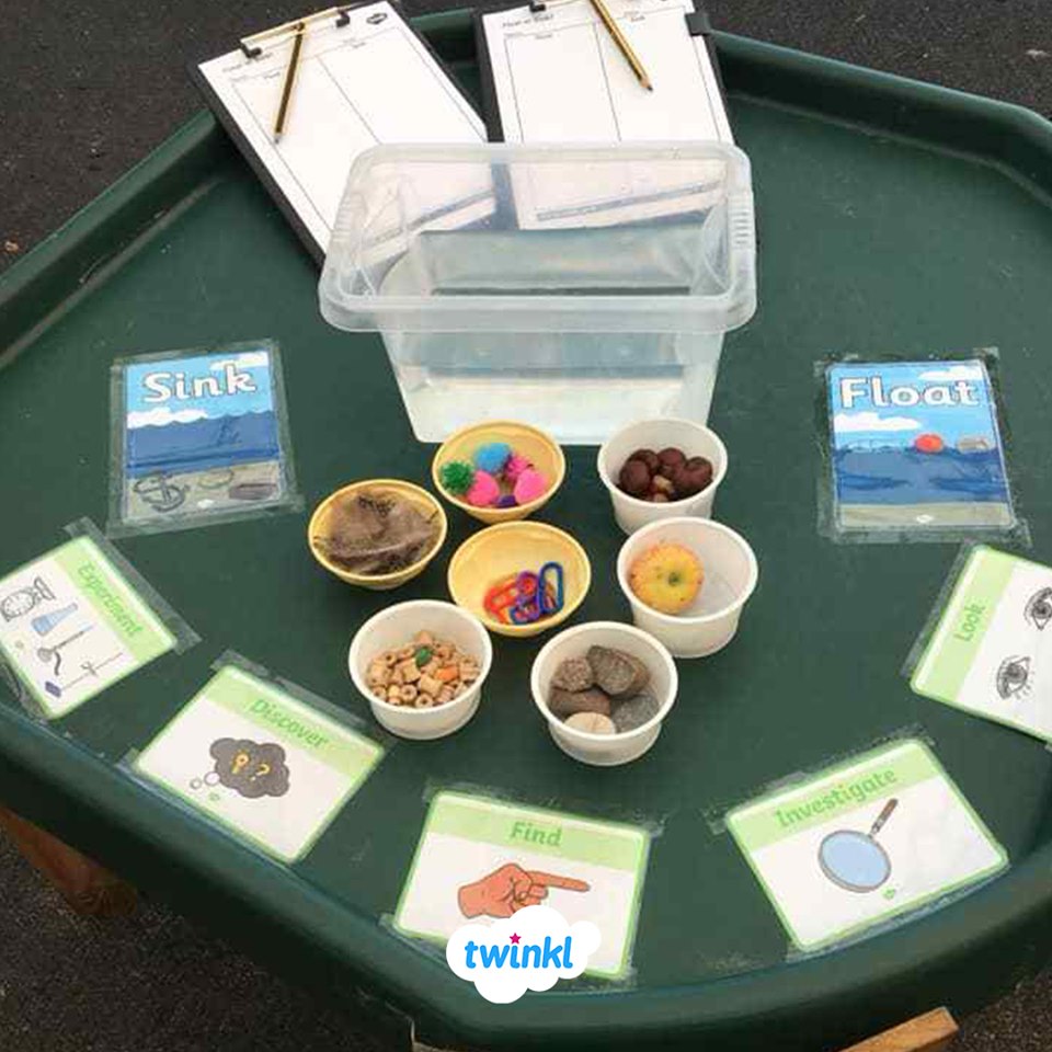 TwinklScotland's tweet photo. Thanks to Kate for sharing this incredibly easy to set up Floating and Sinking exploration station. You could do this at a sink or even in the bath! Or get them outside! Test different objects around the house and let them record their findings!
#floatandsink #homelearning https://t.co/McP1KAL8ML