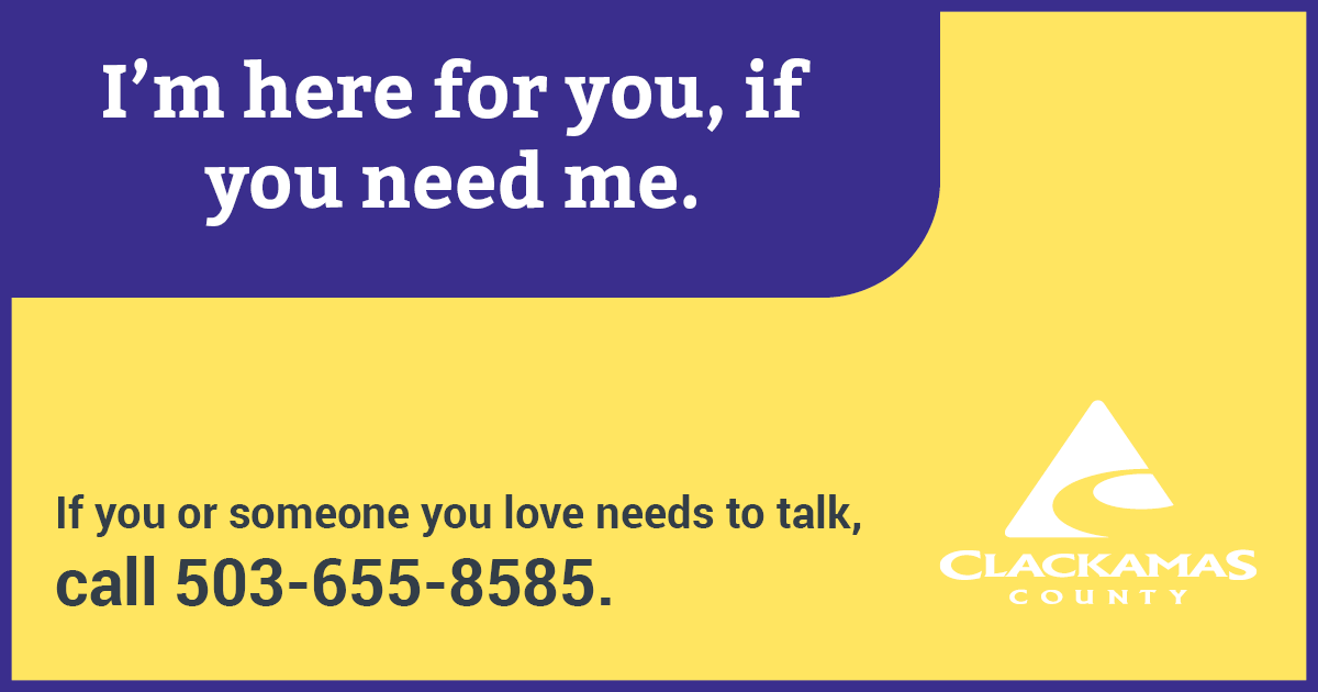 clackamascounty's tweet photo. Need hope and connection? While the #ClackCo Mental Health Center is not open to walk-ins, the phone number is available 24-7. Staff provide support for anyone in crisis or who might be worried or anxious about what is going on. Call 503-655-8585. We’re here for you. https://t.co/ThoRjOZfTZ