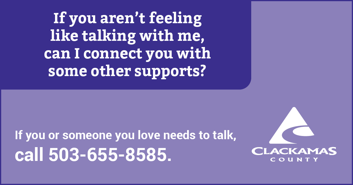 clackamascounty's tweet photo. If you, or someone you care about, are feeling overwhelmed with emotions like sadness, depression or anxiety, having thoughts of suicide or feel like you want to harm yourself or others call Clackamas County Crisis line at 503-655-8585. https://t.co/1f2lh37MLK