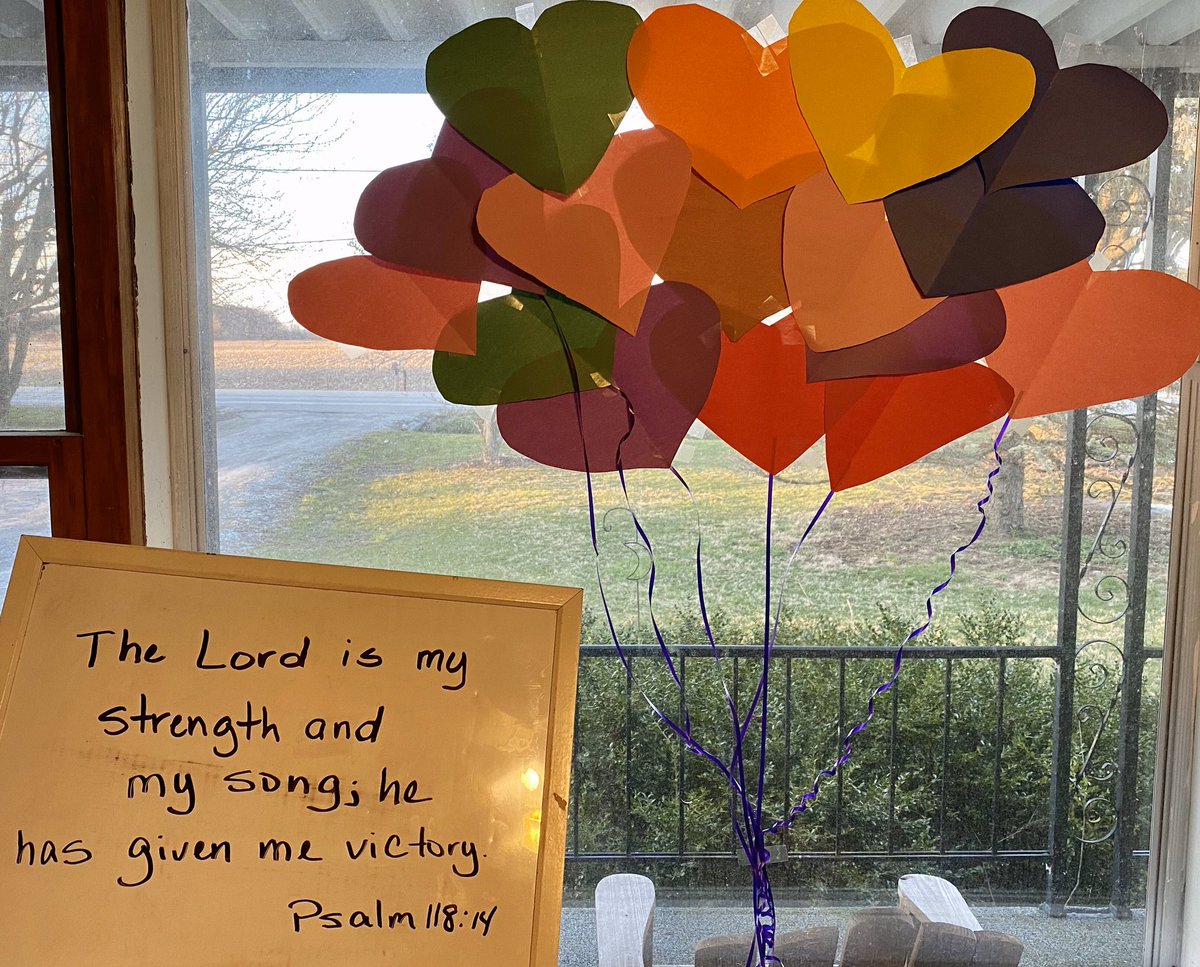 CoachHeckley's tweet photo. My wife&amp;daughter did these hearts in the window to inspire others going by in the house.They did a great job and the Biblequote is pictured.I hope they inspired you.I hope each of you will remember how important U and your efforts will be in coming days.All of this virus will end https://t.co/uyIApTCCiX