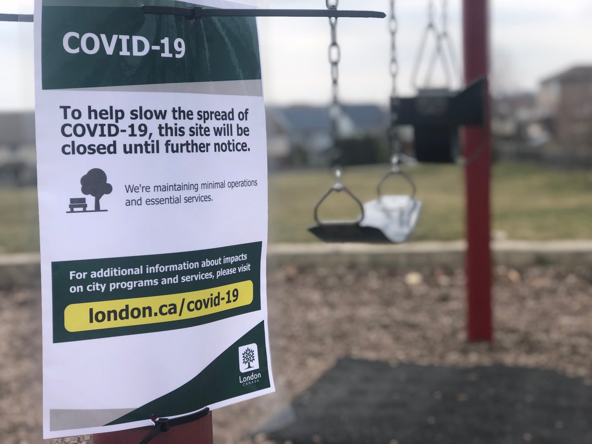 We’ve closed our outdoor playgrounds, skate parks, multi-use courts &amp; sports fields. This is for your health, your children’s health and to slow the spread of COVID-19 in our community. Please follow these restrictions.

#COVID19 l #DoTheRightThing l #PhysicalDistancing l #LdnOnt