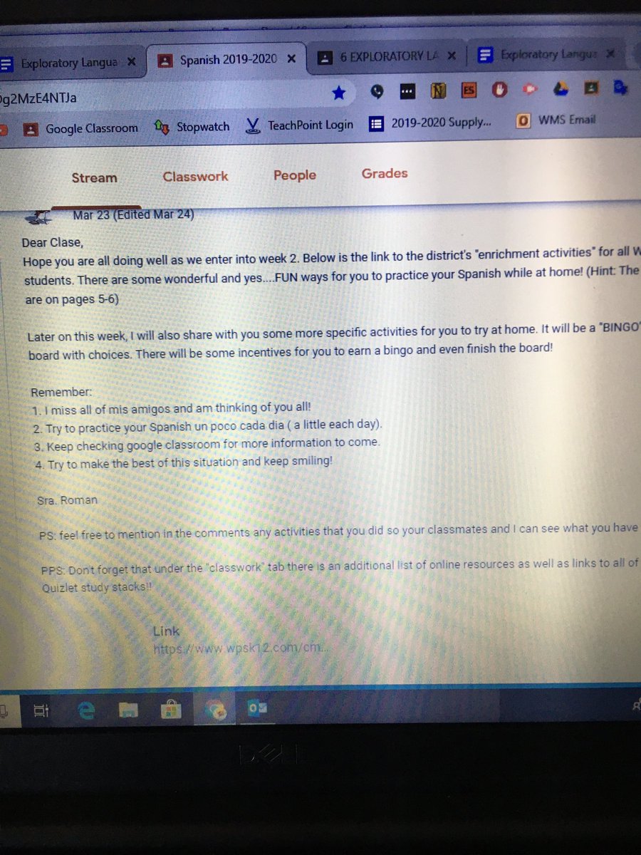 luvlanguages's tweet photo. Thankful for Google Classroom so I can stay in touch with all my students! #WTAspirit #WPScircle https://t.co/8HgeLeO67t