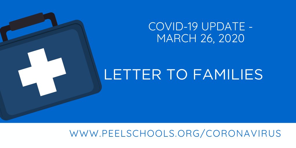 To further help limit the spread of COVID-19, all Peel District School Board schools, worksites &amp; programs will remain closed/cancelled beyond April 5, 2020. (1/2)