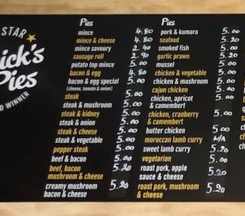 nickbakernz's tweet photo. Welcome to the New Zealand Pie Cup - let's see which flavour is New Zealand's favourite.
This is a 32 pie competition based on this photo of the menu from award winning Patrick's Pies in Tauranga.
There is no seeding and each round will feature pies going head to head. #NZPie https://t.co/aCX3GFfWS5