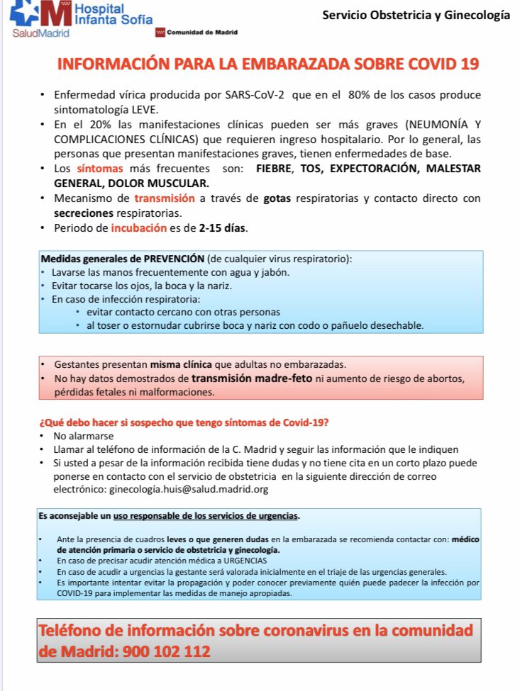 Os dejo información de interés!! Póster sobre #Embarazada y #COVID2019 de #hospitalinfantasofia. Os animo a difundirlo para que llegue a nuestras pacientes. Hay teléfono de contacto de la #comunidaddemadrid y mail para dudas.
