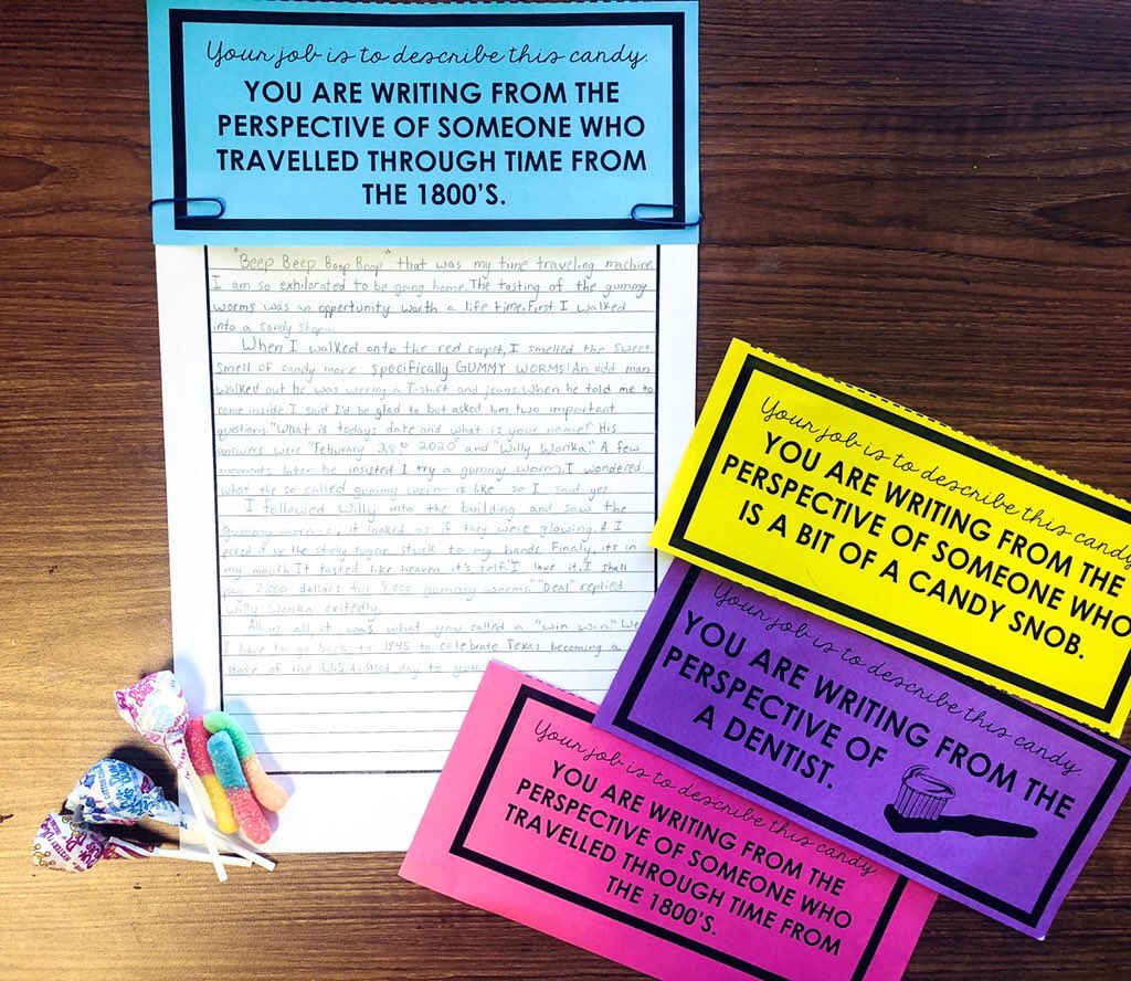 MrsWalker_RRISD's tweet photo. Missing my creative writers extra hard today! I found myself reminiscing on the time we ate candy and practiced descriptive writing skills from different perspectives. 🍭 #fourthgrade #itsthelittlethings https://t.co/v2lvi8FFQD