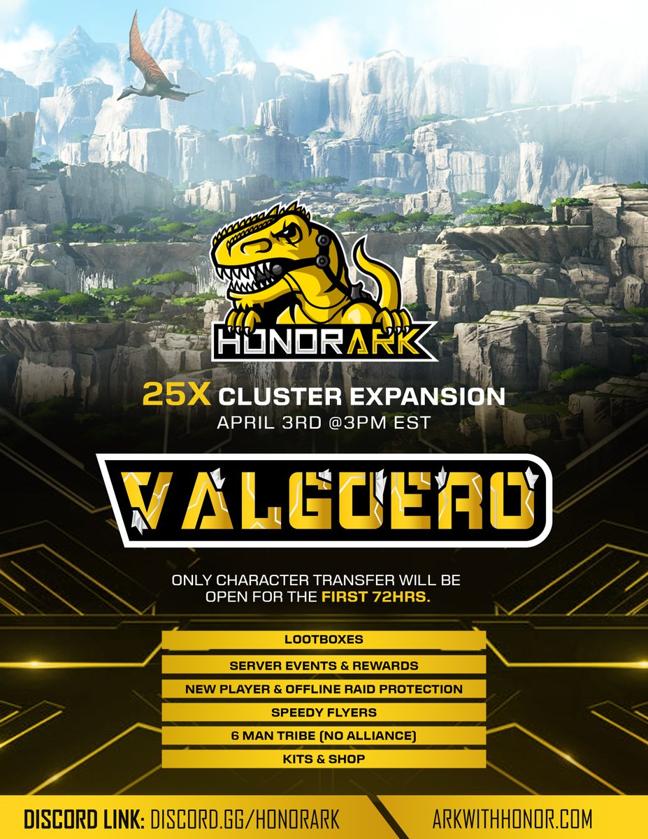 ArkWithHonor's tweet photo. Adding a new map to our 25x PC Cluster. Launches April 3rd @3PM EST. #ArkSurvival #Ark

https://t.co/nEbc7eHuA4 https://t.co/upYQabX6AP