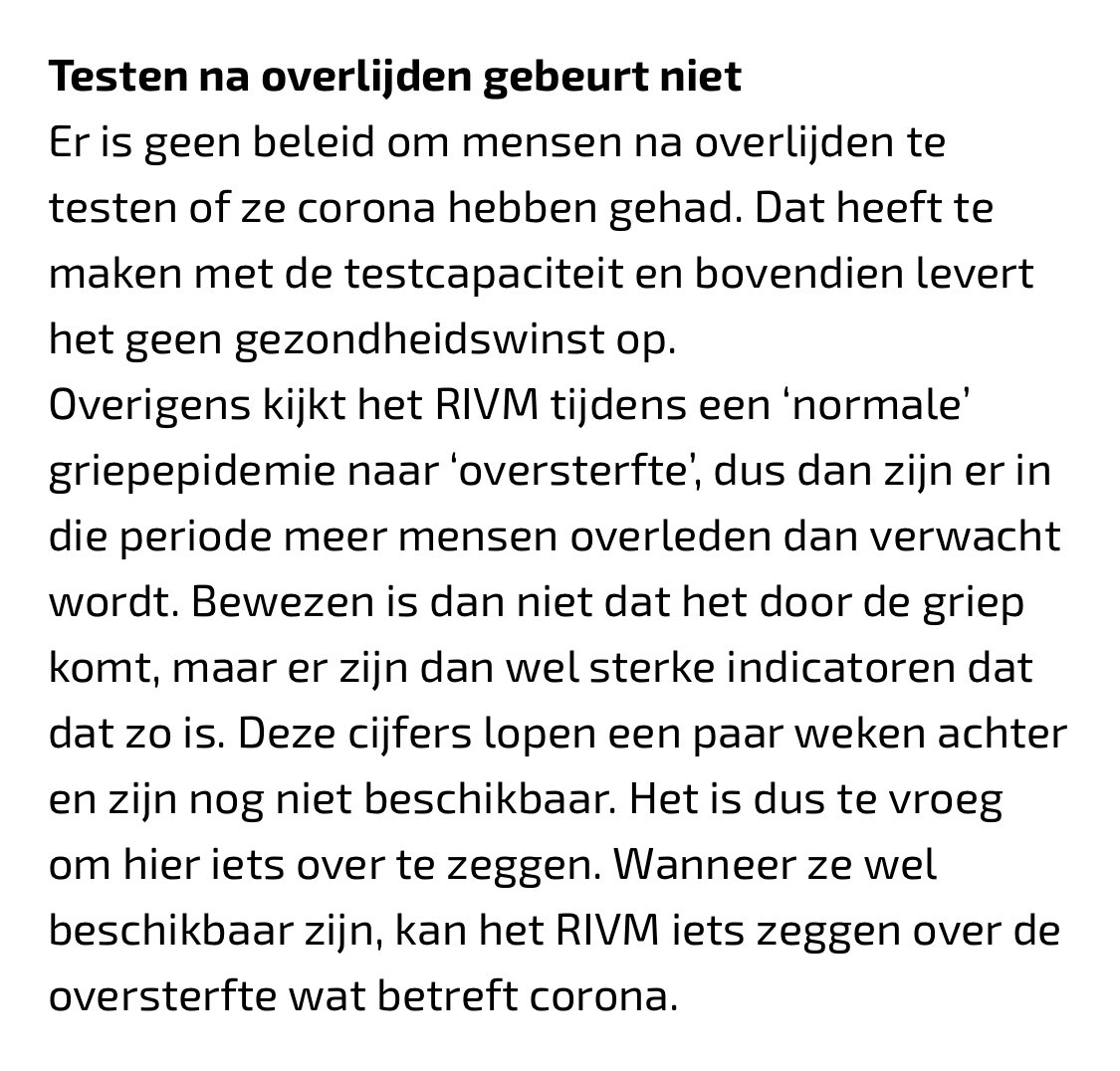 Ook het dodental ligt natuurlijk hoger door een gebrek aan testcapaciteit  https://www.bnnvara.nl/zembla/artikelen/huisartsen-niet-geteste-patinten-die-overlijden-aan-corona-ontbreken-in-sterftecijfer-rivmIn principe een begrijpelijke afweging, maar wederom verlaagt dit de publieke druk