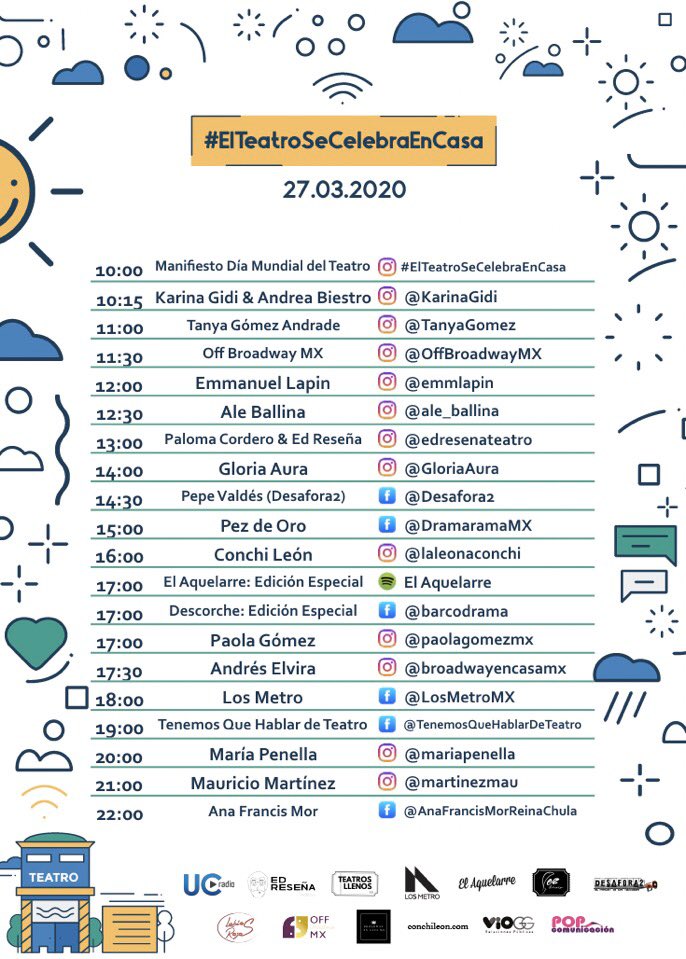 ¡AQUÍ ESTÁ LA AGENDA GENERAL DE MAÑANA! 

#ElTeatroSeCelebraEnCasa