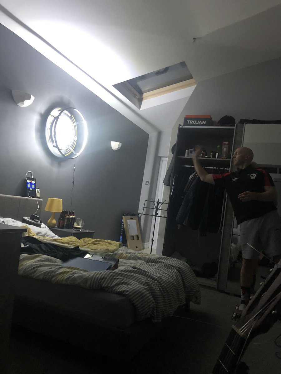 My old fella can’t go out and play darts, so he’s put his shirt on, cracked a cold one, and is facetimeing his mates🤣 #lockdown