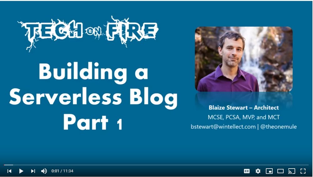 Wintellect's tweet image. In this week&apos;s Tech on Fire series with Wintellect Architect Blaize Stewart (@theonemule), get an overview of the upcoming multi-part series on building a serverless blog with @AzureFunctions and Azure Storage. okt.to/cBRUXw
#AzureStorage #TechOnFire #MVPBuzz