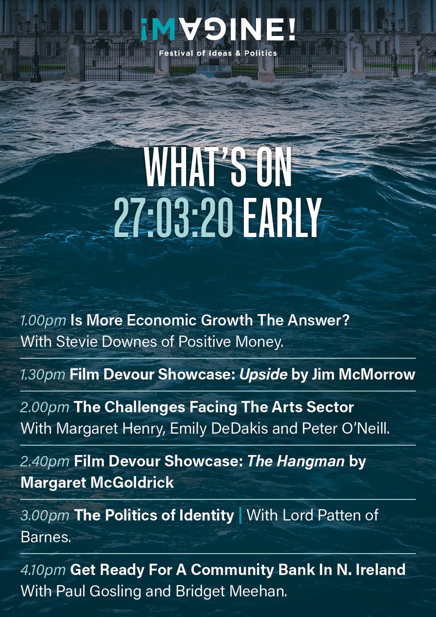 BellyLaughsB's tweet photo. Just look at this eclectic line up of great talks and shows for our last day #ImagineBelfast. Plenty here to keep you #SafeAtHome and its all free &amp; available to catch up on https://t.co/WkEvQ93kkj. Please RT https://t.co/EmkBIXCT4c