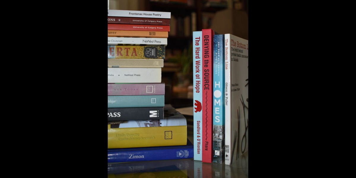 ABbookpub's tweet photo. Our #CoronavirusReadingStack is top notch thanks to our fine Alberta publishers. @UAlbertaPress @FrontenacHouse @UCalgaryPress @NeWestPress @montobooks @rmbooks @fhbooks #ABbooks https://t.co/L8eWUWsIpf