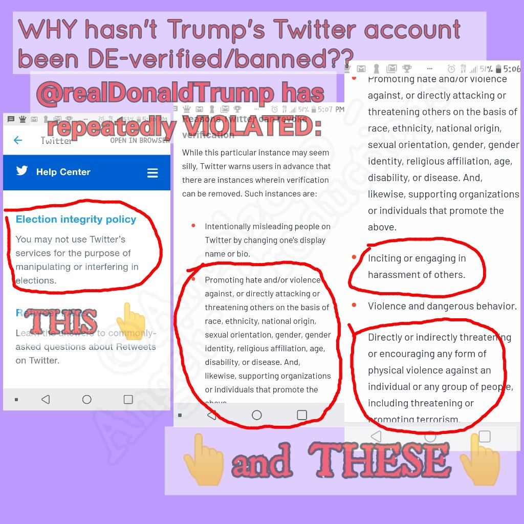Hey  @Twitter , I have a question. When a LOT of his tweets OBVIOUSLY are slanderous, demeaning, demoralizing, racial-hatred/fear inducing (especially now), & he RTs tweets which promote himself in the upcoming Election:   #PayAttention   #TreatHimAsYoudTreatUs   #Unfair   #Hypocritical