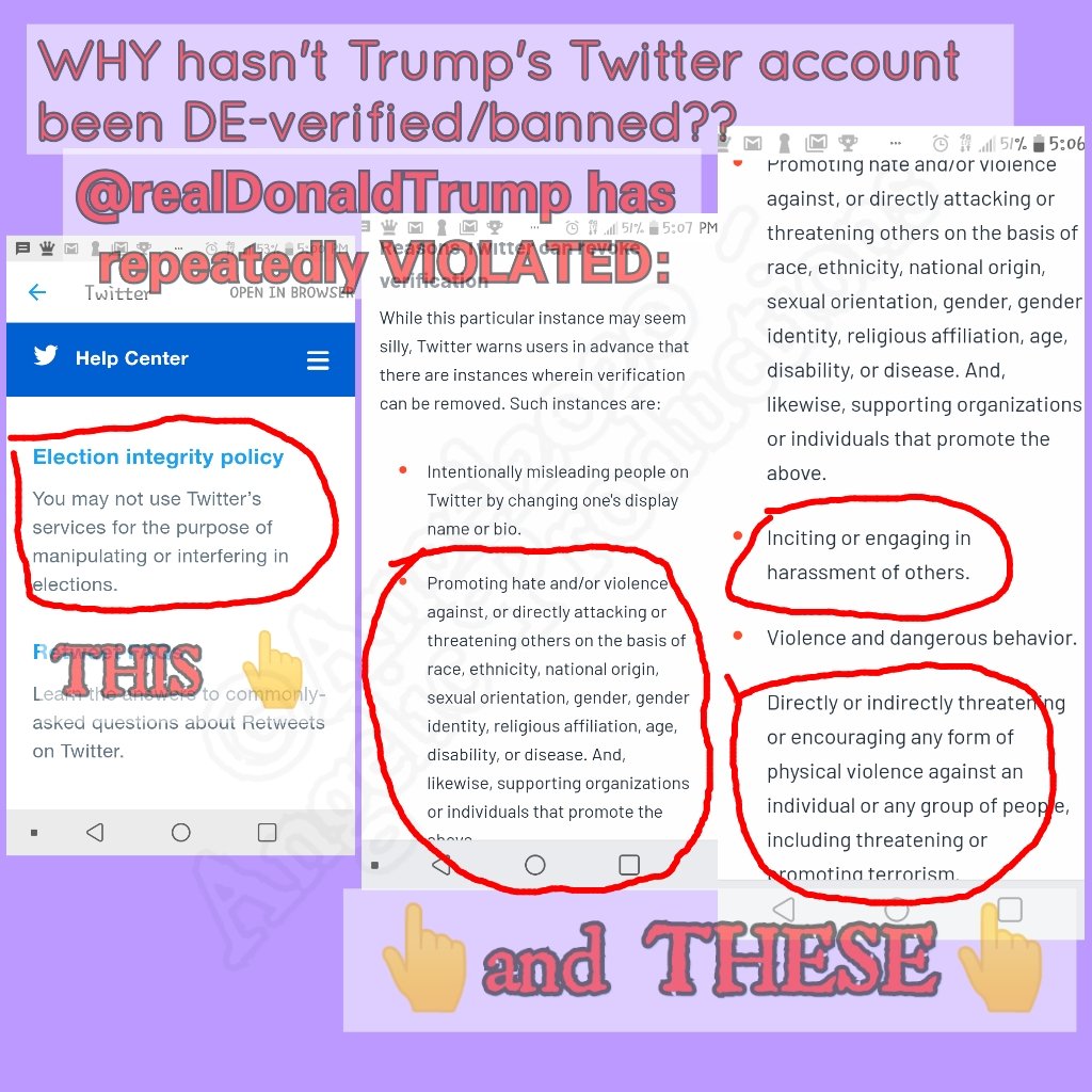 Hey  @Twitter , I have a question. When a LOT of his tweets OBVIOUSLY are slanderous, demeaning, demoralizing, racial-hatred/fear inducing (especially now), & he RTs tweets which promote himself in the upcoming Election:  #PayAttention  #TreatHimAsYoudTreatUs  #Unfair  #Hypocritical