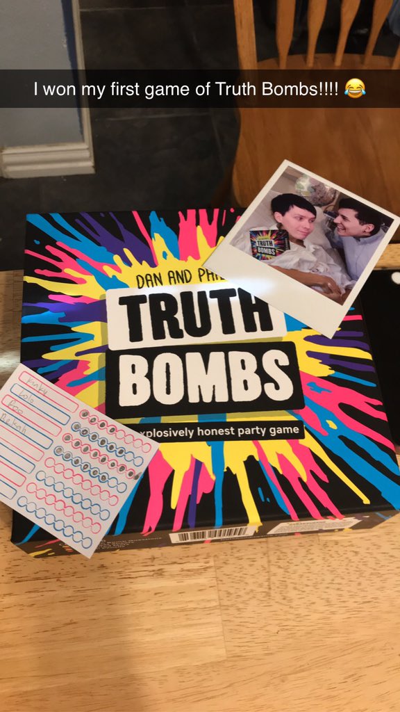 sucessfulgiraff's tweet photo. Won my first game of #TruthBombs and it was my first time playing ever!!! @AmazingPhil @danielhowell thank you for this amazing game!!! https://t.co/xhjrqve94L