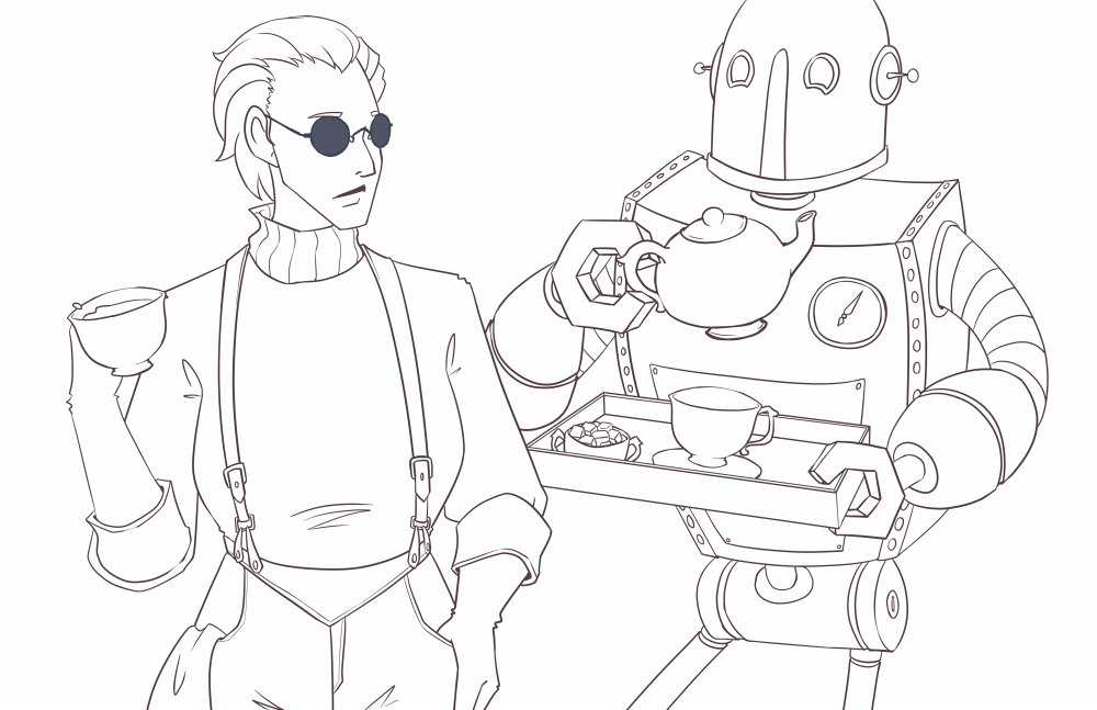 SweetIngenuity's tweet photo. Finished the lineart for this scientist and her robot, whom I have named Greg. Thanks so much to everyone who stopped by! https://t.co/eLVHCMxc2x