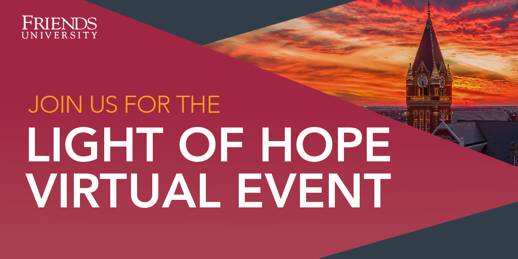 FriendsU's tweet photo. Friends University is turning the lights back on the Davis Tower this Friday as a symbol of hope and encouragement for our community! Please join us on Facebook Live, Youtube Live or website tomorrow at 7:45 p.m. For more info please visit https://t.co/r2lZMaad6n. #LightUpICT https://t.co/3QeFvNfxWx