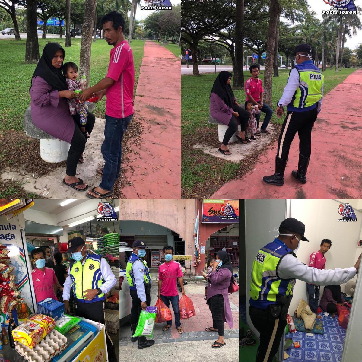 Kisah sedih 3 beranak di JB yg dibantu Koperal Mohd Hisham Mustafa &amp; Konstabel Mudrikah Nazirul Nordin. Dlm menguatkuasakan PKP, 2 pegawai <a href="/PDRMsia/">Polis Diraja M'sia</a> Johor ini membantu membeli susu anak &amp; makanan utk pasangan yg hilang sumber pendapatan akibat COVID-19

facebook.com/15709522098466…