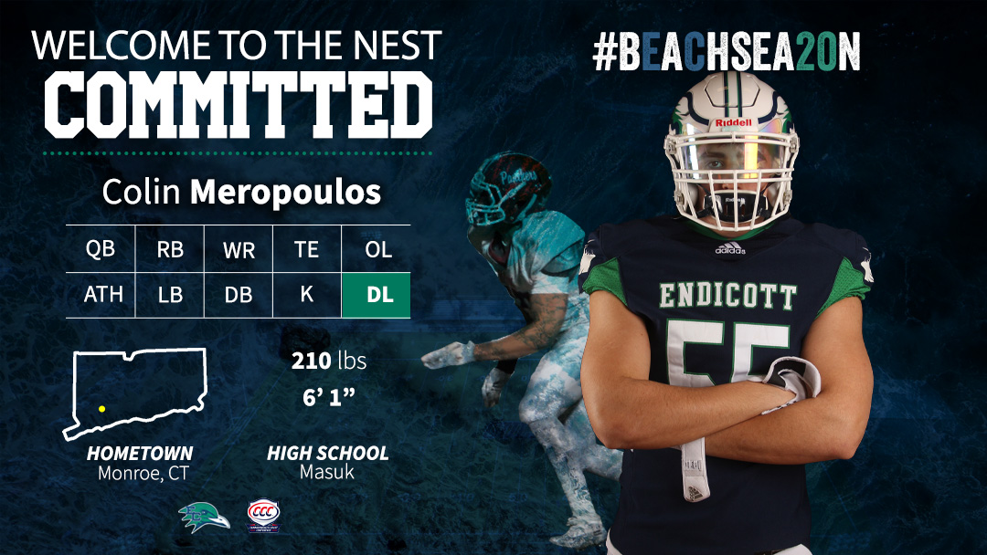 Captain, two-time All-Conference, and All-State selection at defensive end from the 2⃣0⃣3⃣ joins a team that had a Commonwealth Coast Conference best 4 <a href="/d3football/">D3football.com</a> All Region selections.

Colin Meropoulos, welcome to The Nest.

🏖️🏈

#Beachsea20n
#ThisIsEndicott