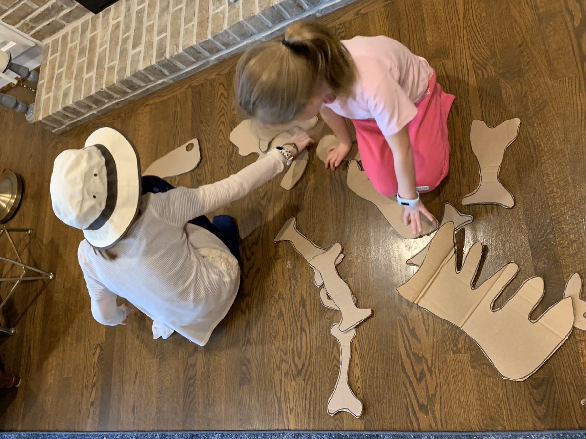 jenesampson's tweet photo. Today’s virtual trip took us to South Dakota to dig for dinosaur bones. We made a quick stop @FieldMuseum to get tips drop @SUEtheTrex. Her advice worked and we found a full Skelton. #diggingforbones #stayhome #springbreak2020 #familyfunathome https://t.co/xqtURbCI4g